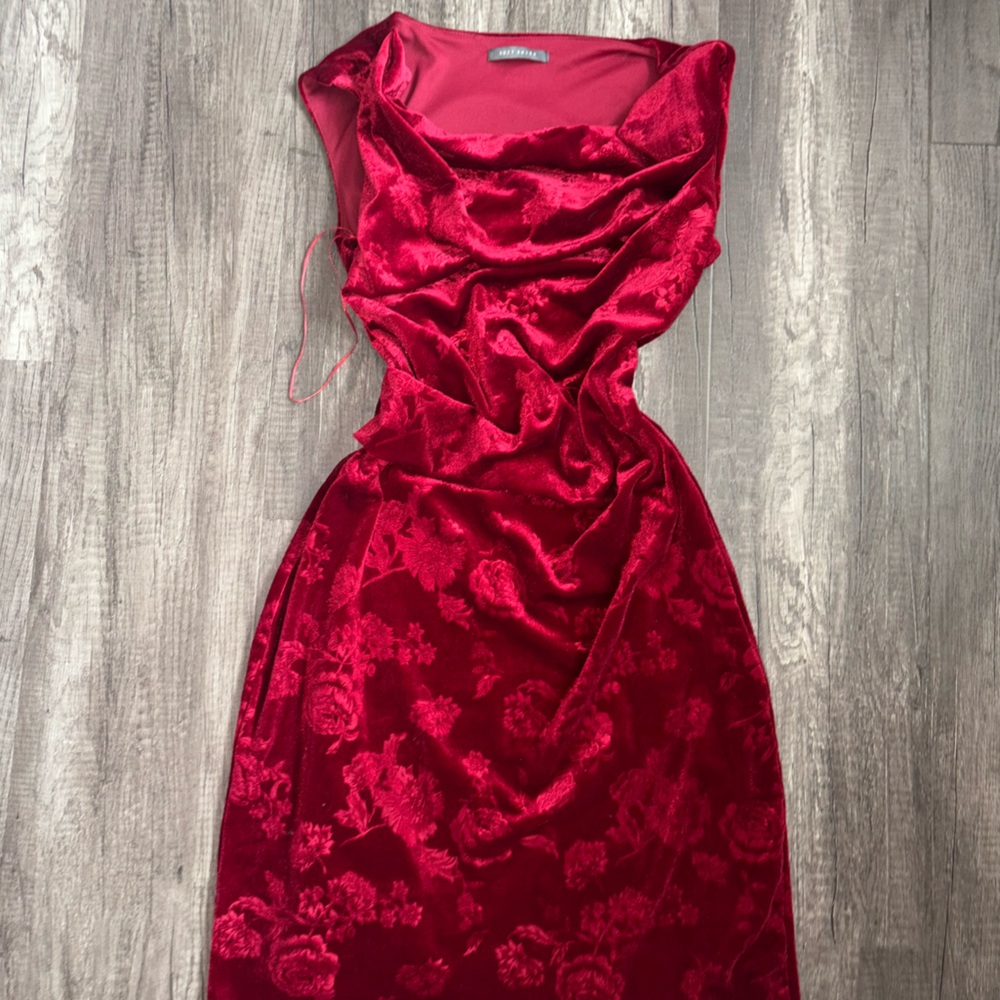 Elegant Red Floral Velvet Dress